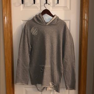 Grey ripped hooded sweatshirt